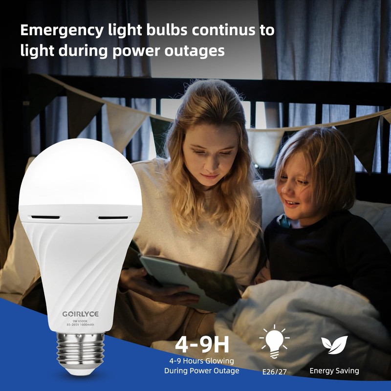 Rechargeable Emergency Light Bulbs, 4 Pack Battery Powered LED Light