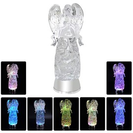 Eldnacele Snow Globe Angels with Trumpet, Lighted Water Glittering Swirling Crystal Angel Statue(Timer), Battery Operated Sparkling Multi-Color Changing Praying Angel Figurine for Christmas Decoration