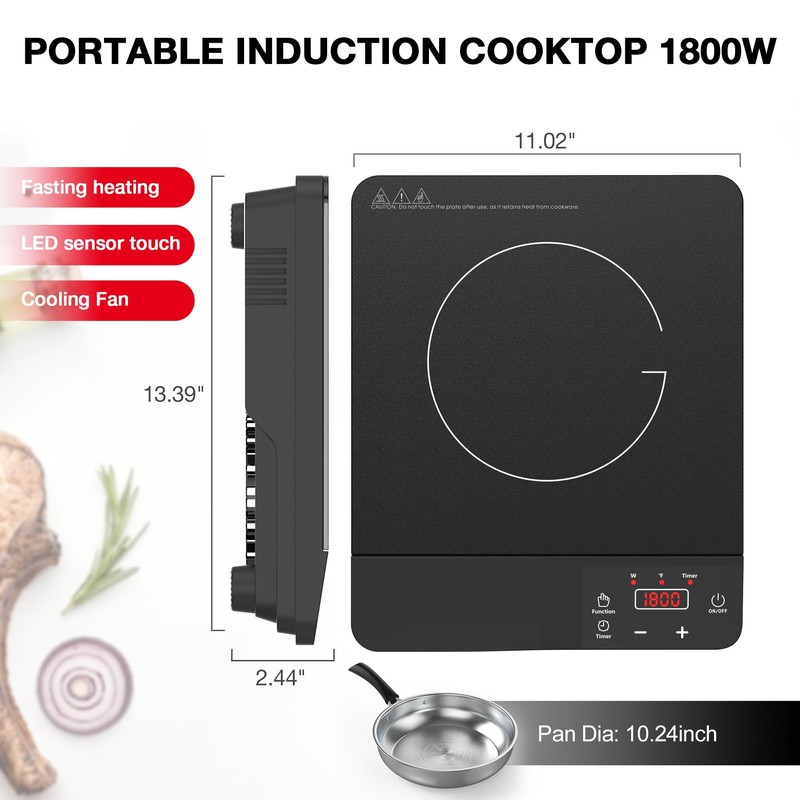 Nafewin Portable Induction Cooktop 1800W,110V Single Burner Induction Burner &
