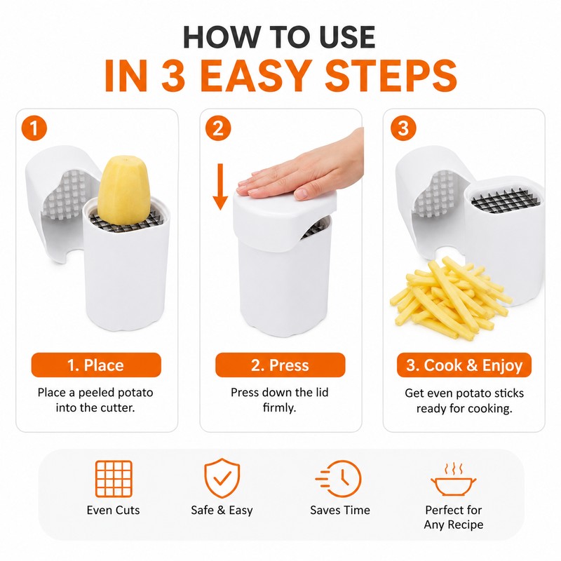 French Fry Cutter for Potatoes & Vegetables – Stainless Steel