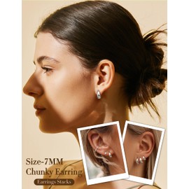 FIOROYAL 925 Silver Hoop Earrings for Women, Hypoallergenic Earrings Chunky 14K Gold Hoop Earrings Small Huggie Teardrop Stud Earrings for Sensitive Ears (Gold/Silver), Copper