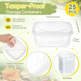 Yiyiring 25 Pack 8 oz Tamper Proof Containers with Lid Square Deli Plastic Sandwich Tiramisu Airtight Meal Container with Lids for Refrigerator Dishwasher Microwave Take out Kitchen