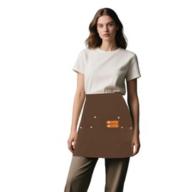 Kaslaider Half Waist Apron, Short Half Pinny with 3 Pockets, Waterproof Half-Waist Work Apron, Waiter Waitress Catering Serving Waist Apron, Unisex Kitchen Chef Cooking Half Aprons (Light Brown)