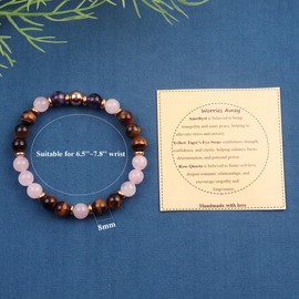 KSQS Healing Stone Bead Bracelet for Women, Natural Gemstones Balance Protection Bracelet, Spiritual Crystal Beads Bracelet Anxiety Relief with Meaning Card(#48)