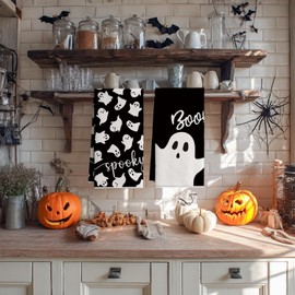 Artoid Mode Ghost Boo Spooky Halloween Kitchen Towels Dish Towels, 42x65 cm Seasonal Fall Decoration Hand Towels Set of 2