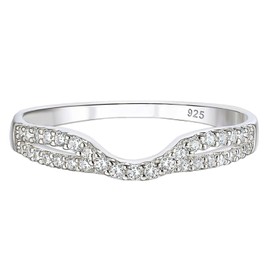 Wuziwen Curved Wedding Bands for Women Sterling Silver Infinity Eternity Rings for Engagement Ring Cubic Zirconia Size 8