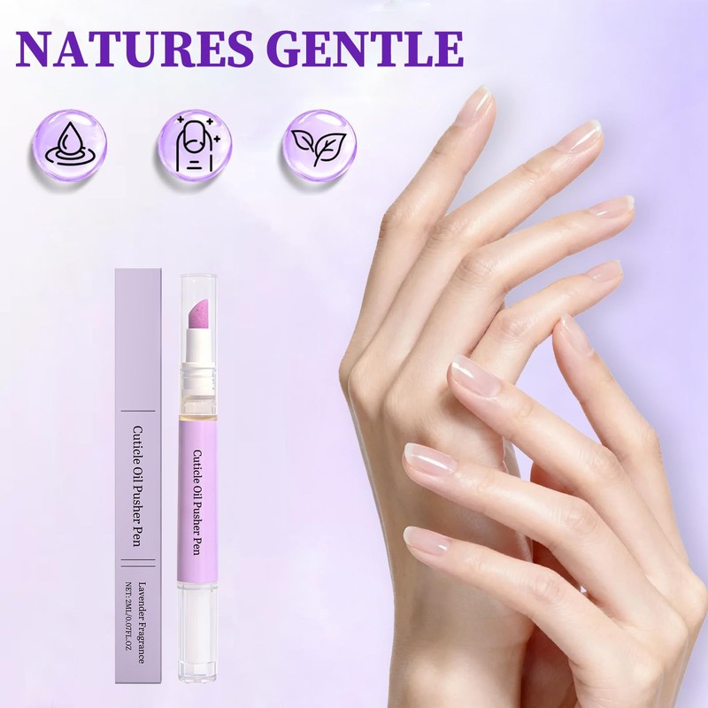 Cuticle Oil Pusher Pen, 2-in-1 Nail Cuticle Applicator, Moisturizing Formula