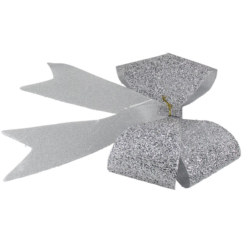 DECOLINE Glitter Bow L - Pack of 3 Silver