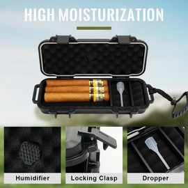 Bald Eagle Travel Humidor Cigar Box, Portable Small Cigar Case with Humidifier, Airtight, Crushproof, Waterproof, Hold up to 3-4 Cigars