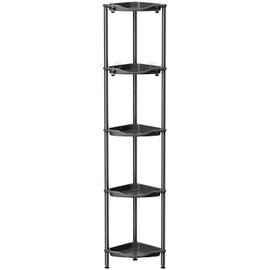 Lifewit Floor Standing Shower Caddy Corner, 5 Tier Plastic Shower Stand Rack with Adjustable Feet and Hooks, Rustproof Bathroom Shelf Organizer, Black，34 x 24 x 139 cm/13 x 9.5 x 55 inch