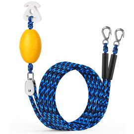 Boat Tow Harness for Tubing, Self Centering Boat Tow Rope with Pulley and Large Hooks, Heavy Duty Tubing Rope for 1-4 Riders Towable Tubes, Water Ski, Wakeboarding, Watersports(Blue & Black)