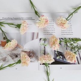 ICBOX Artificial Carnations Pink Silk Flowers 15pcs Fake Carnation Artifcial Flowers with Stems for Home Decor Wedding Bridal Bouquet Anniversary Birthday Floral Arrangements (Pink in White