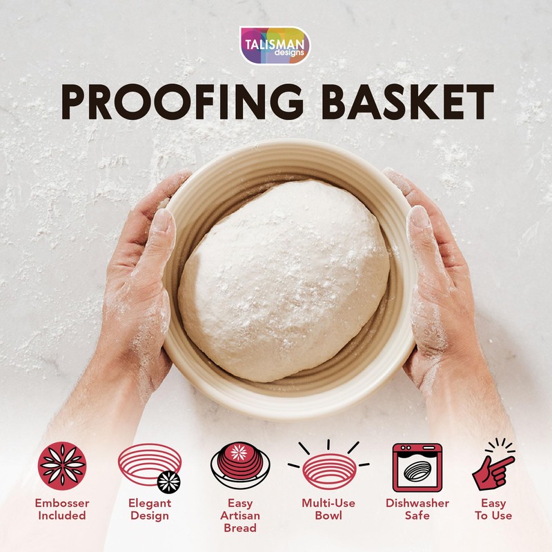 Talisman Designs Bread Proofing Basket with Decorating Embosser, 9 inch,