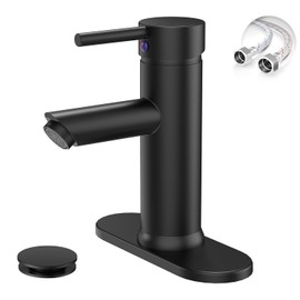Greenspring Black Bathroom Faucet, Single Hole Bathroom Sink Faucet, Single Handle Sink Faucet Bathroom Lavatory Basin Vanity Sink Faucet with Pop Up Drain and Supply Line, Brass