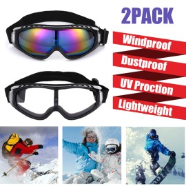 2PCS Winter Snow Sports Goggles Ski Snowmobile Snowboard Skate Glasses Eyewear