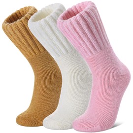 SDBING Boot Socks for Women Winter Warm Soft Cozy Thick Thermal Hiking Crew Socks Gift 3 Pairs (Yellow Cream Pink 3 Pairs, 6-10)