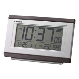 RHYTHM 8RZ161SR06 Alarm Clock, Radio Clock, Electronic Sound Alarm, Temperature, Humidity, Calendar, Rokuyo, Light Included, Brown