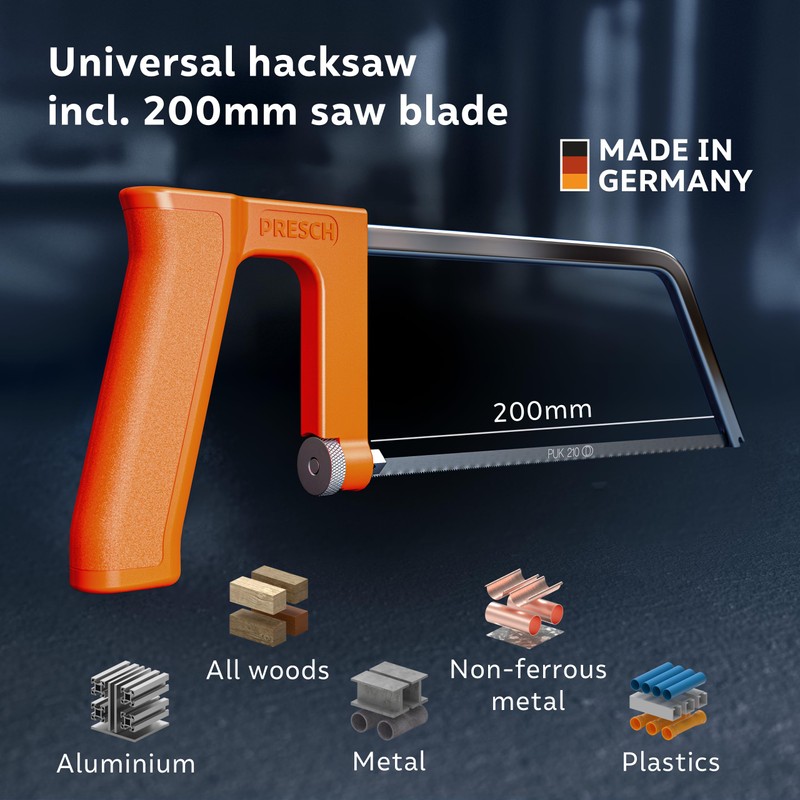 Presch Junior Hacksaw 200mm - with Universal Saw Blade for