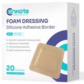 Conkote Silicone Foam Dressings 4'' X 4'', Large Bandages for Bedsores, Wound Care, Box of 20 Dressings