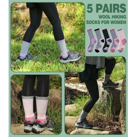 MQELONG Merino Wool Socks for Women Hiking Thermal Winter Thick Warm Cozy Boot Socks (Multicolor 5 Pairs)