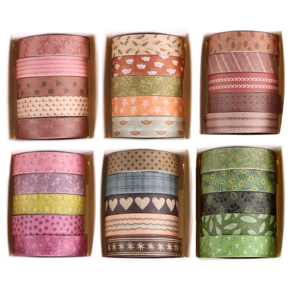 YUBX 30 Rolls Washi Tape Set Creative Basic Thin Decorative