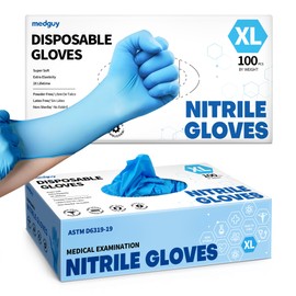 Medguy Medical Nitrile Exam Gloves, Powder-Free Latex-Free Non-Sterile Food-Grade 4.2 Mil Disposable Glove, Blue 100 Pcs (X-Large)