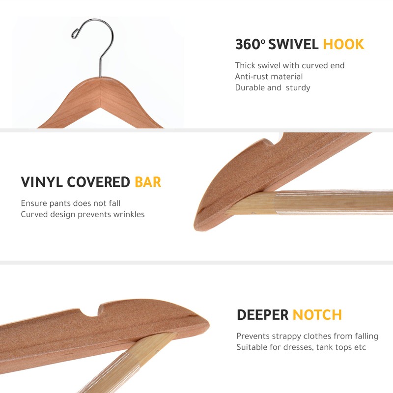 Quality Wooden Hangers - Slightly Curved Hanger Set - Solid