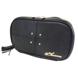 AF8327 Makeup Pouch, Cosmetic Pouch, Large Capacity, Double Zipper, Stylish, Functional Pouch, Brush Holder, Divider, Cosmetics, Simple, Black