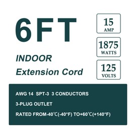 EP 6 Ft Heavy Duty Appliance Extension Cord - 14 Gauge 3 Prong Grounded Cable Wire, Ideal for Air Conditioners, Refrigerators, Microwaves, Washing Machines & More - Indoor Use, Gray
