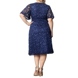Kiyonna Plus Size Starry Sequin Lace Midi Cocktail Dress | Party, Holiday, & Wedding Guest Dress | Nocturnal Navy Blue |Size 0X (10-12)