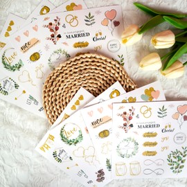 4 Sheets Wedding Celebration Stickers for Bride Scrapbooking, Pastel Pink Self-Adhesive Waterproof Wedding Stickers for Letters,Bridal Shower,Invitations,Guestbook,Calendar