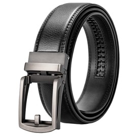 EsengNoyi Mens Ratchet Belt, Click Belts for Men Leather, Black-Silver Buckle, 31"-35" Waist Adjustable