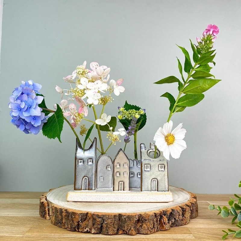 Mini Ceramic House Bud Vase Set | Rustic Glazed Posy