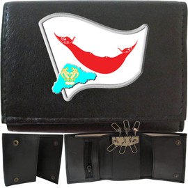 Klassek Rapa NUI Flag Easter Island Map and Coat of Arms COA on Brand Men Leather Wallet Keyring Key Rack with Zip Pocket and Metal Gift Box
