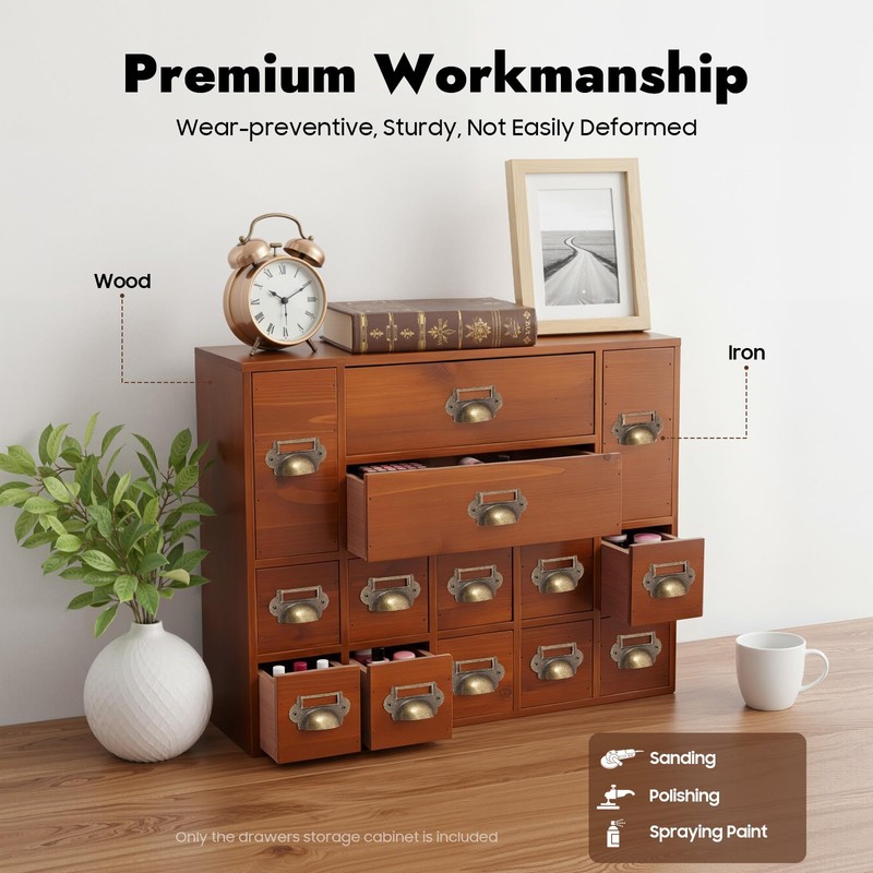 14-Drawer Apothecary Cabinet, Card Catalog Cabinet for Desktop Organizer