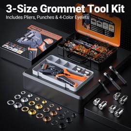 Preciva 3-Size Grommet Tool Kit of 1/2" 1/4" 3/8" - 360Pcs Eyelets Setting Tool & Hole Punch | Heavy Duty Eyelet Tool Kit for Tarps, Tents, Canvas, Vinyl & Leather Crafting