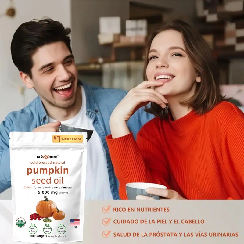 Mvpcare Cápsulas Aceite Calabaza 6000mg 300 Blandas Prensado Frío Virgen