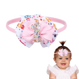 Miroksh Glitter 1st Birthday Bow Headband for Baby Girls, Her First Birthday Pink Party Dress Photo Decoration Accessories, Cute one year old Princess Happy Birthdays Favor Gift
