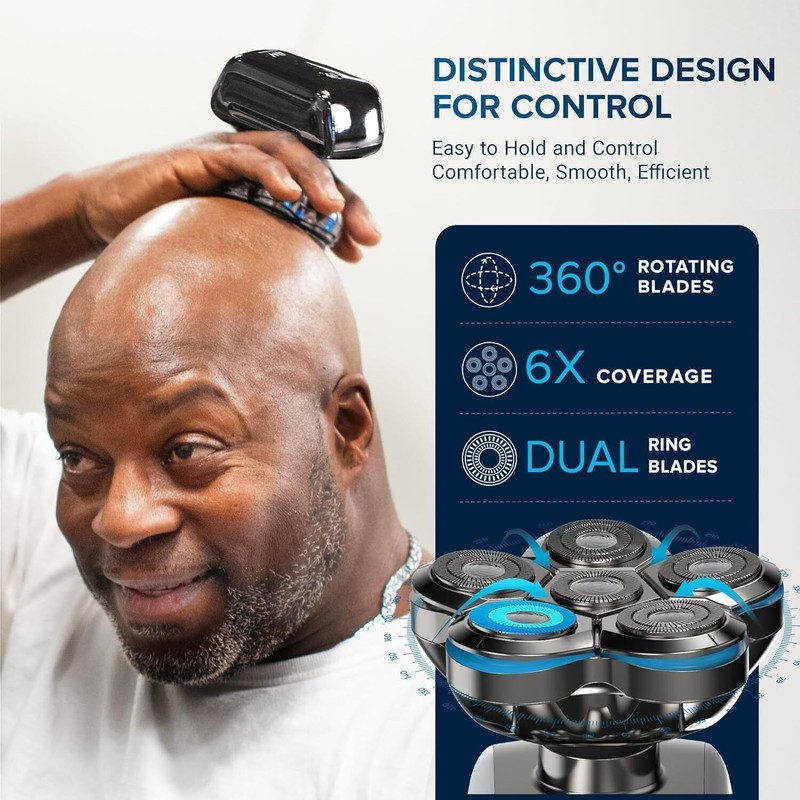 AidallsWellup Waterproof Electric Head Shaver for Bald Men - 6D