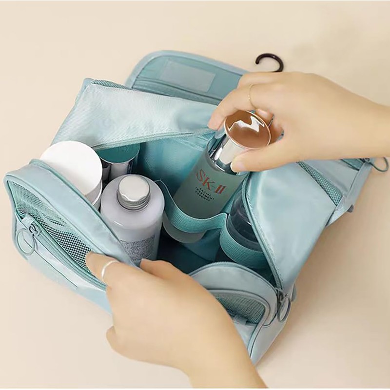 Travel Toiletry Bag, Waterproof Organiser with Multiple Compartments and Hook，Hanging。