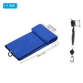 PATIKIL 20"x16" Tri-Fold Golf Towels, Microfiber Waffle Pattern Golf Bag Towels Soft Fiber & Black Brush Tool Kit with Club Groove Cleaner for Golf Lovers, Blue