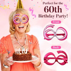 [NUOBESTY] 1 Pair 60th Birthday Party Glasses with Rhinestone Decoration Durable Plastic Photo Booth Props for Carnival Cosplay Party