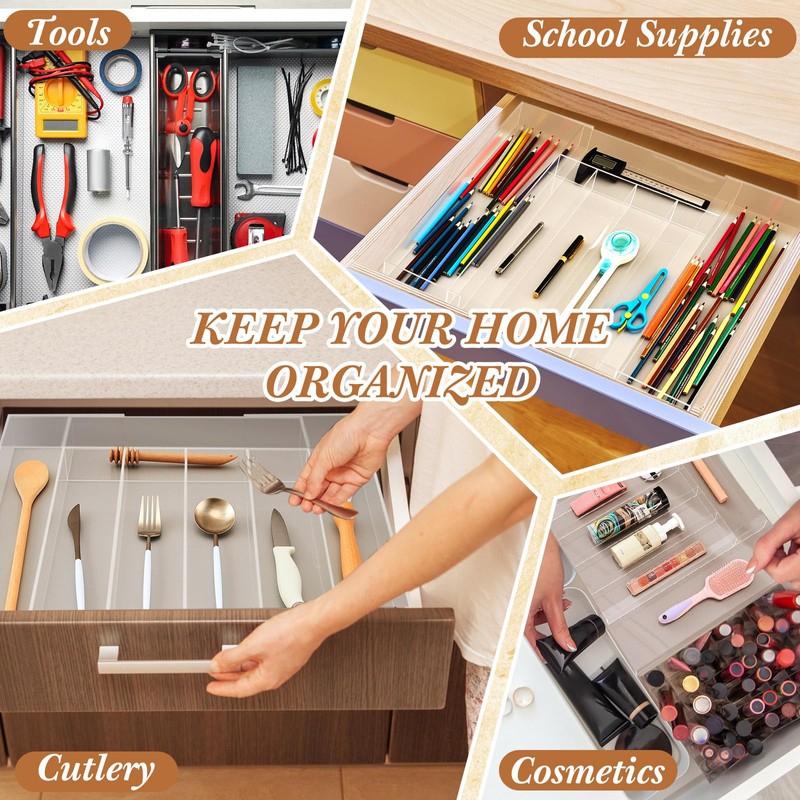 Teenyyou 1 Pack Expandable Kitchen Drawer Organizer Clear Acrylic Utensil