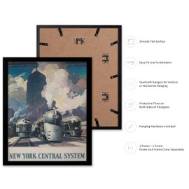 Poster Master Travel Poster - Vintage New York Print - Train Wall Decor - Unique Wall Decor Gift for Home, Living Room, Kitchen, Office, Bedroom, Bathroom, 11x14 Black Framed