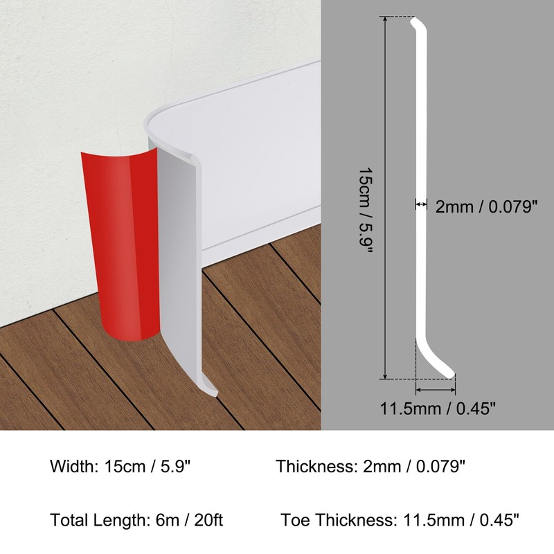 HARFINGTON 20ft x 6" Baseboard Trim Peel and Stick Wall
