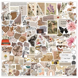 120Pcs Vintage Stickers, Waterproof Scrapbook Aesthetic Sticker for Daily Planner, Water Bottles, Handbook Junk Diary Stickers, Adults Scrapbooking Journaling Supplies DIY Paper Crafts
