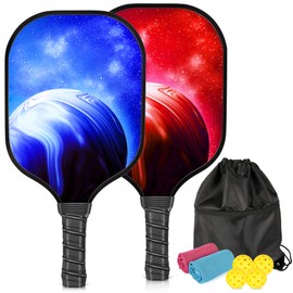 COOLOO Pickleball Paddles Set of 2, Fiberglass Pickleball Paddles, 4 Outdoor Pickleball Balls & 2 Cooling Towels, 1 Carry Bag, Sweat-wicking Cushion Grip, Gifts for Men Women