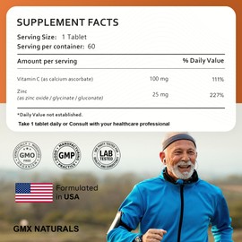 GMX NATURALS LLC Vitamin C with Zinc Dissolving Tablets - 60 Tablets - Orange Flavor - Vitamin C and Zinc Supplement