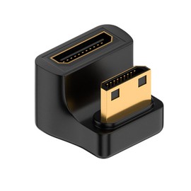 BSHTU 8K U Shape Mini HDMI to HDMI Adapter, 360 Degree Mini HDMI Male to Standard HDMI Female Extension, Gold Mini HDMI 2.1 Adapter Support 8K@60Hz,48Gbps for Camera, Monitors, DVRs 1piece (Up Angle)