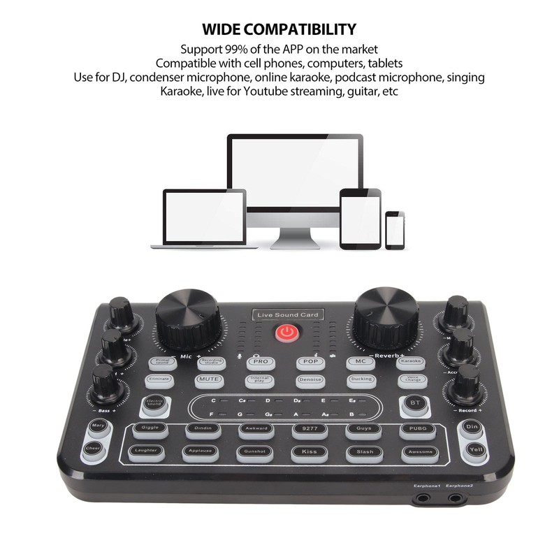Live Sound Card with Multi Sound Effects Bluetooth Noise Reduction